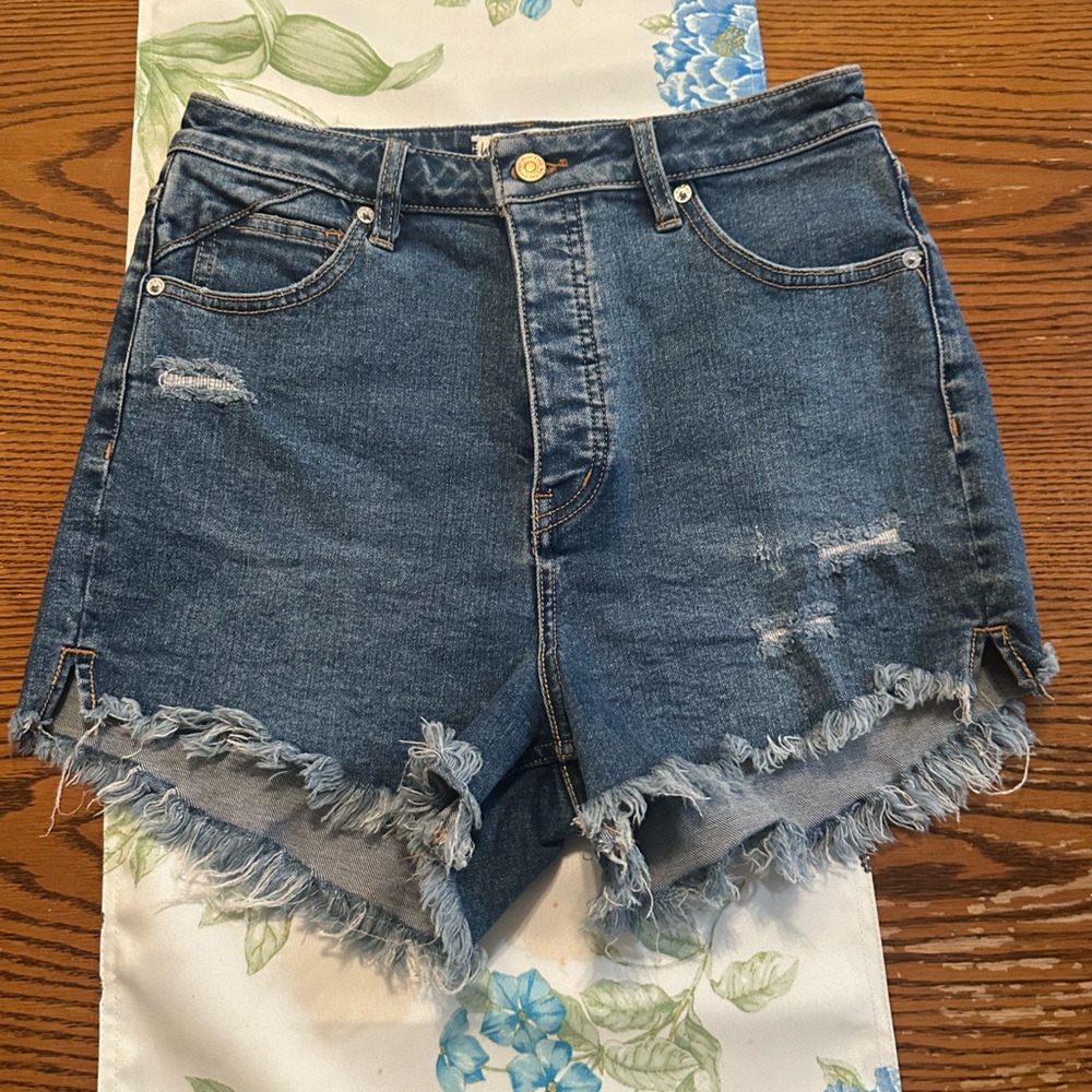 Blue Jean Cut-Off Shorts with Frayed Hem